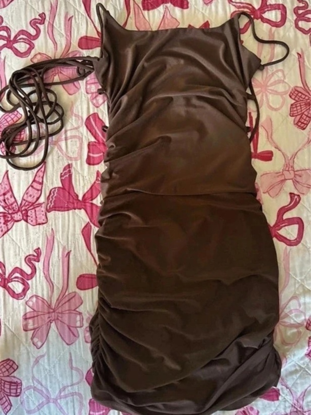 Brown Ruched Mini Dress Like New